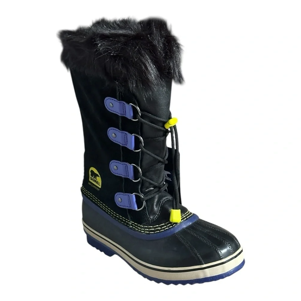 Sorel Joan of Arctic Winter Boots Youth 5 W 6 Black Faux Fur Waterproof -40° NWT